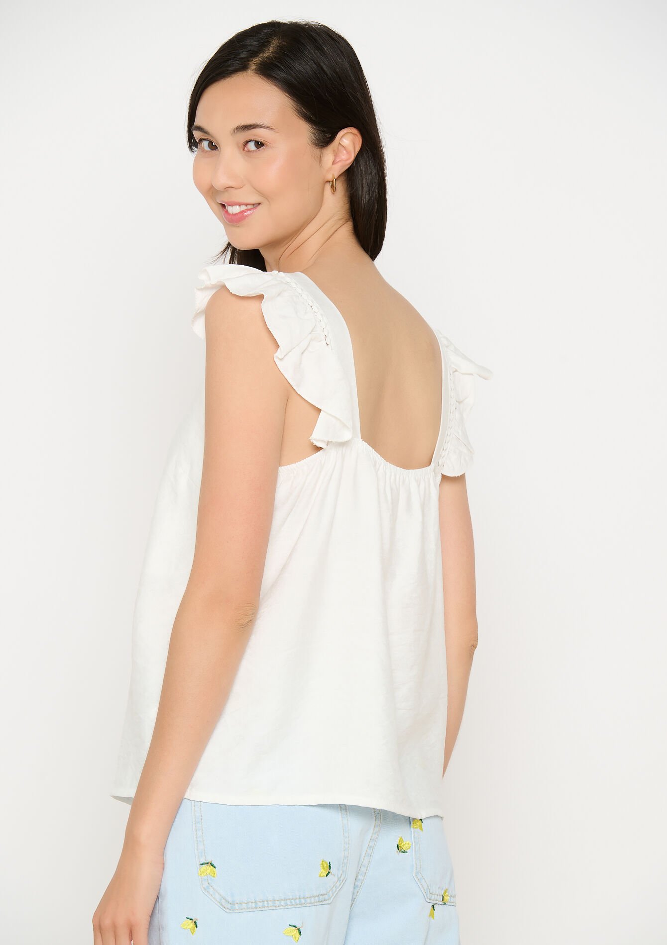 Top met open rug en ruches, Top met open rug en ruches - OPTICAL WHITE - 05702854_1019