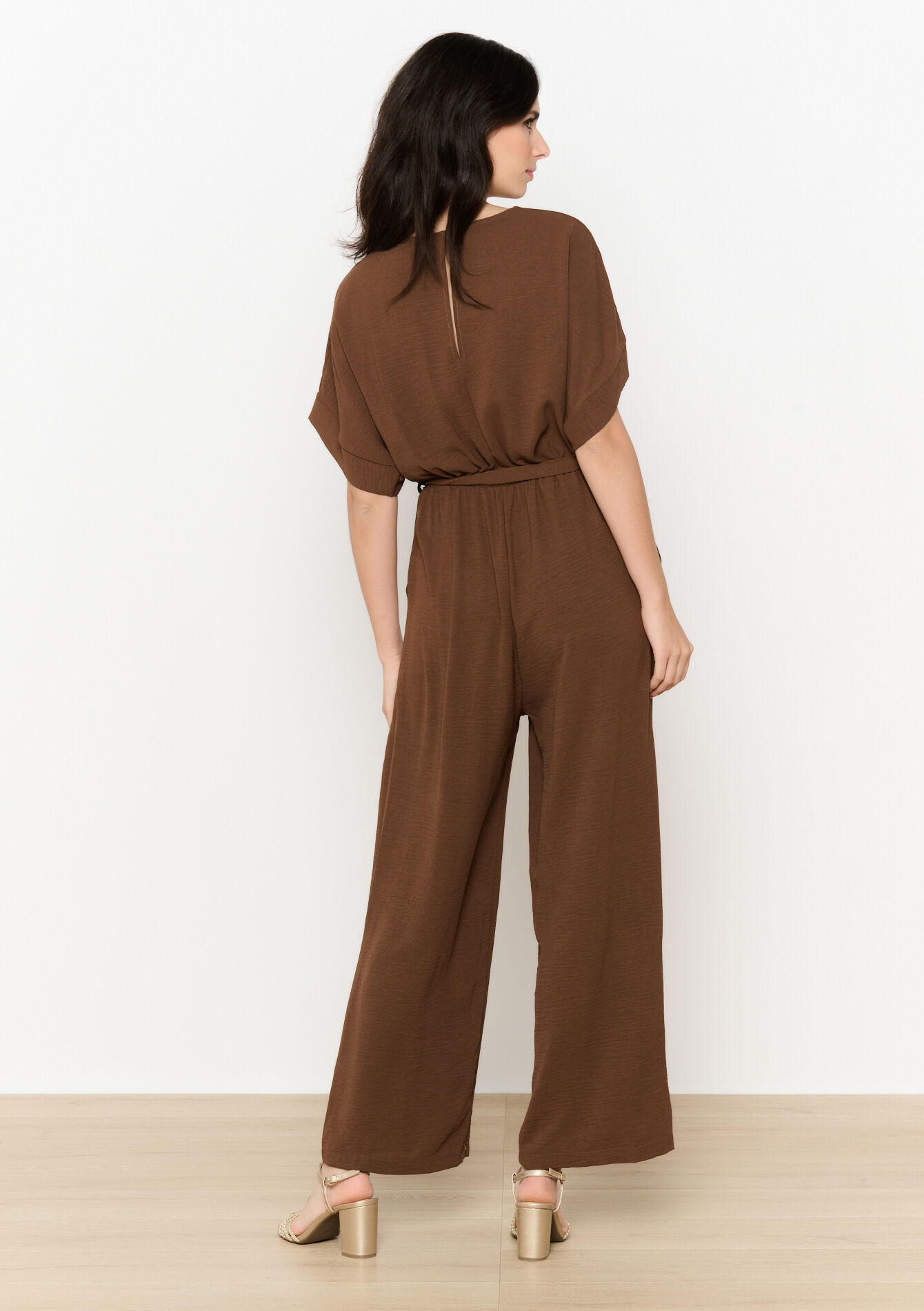 Flowy belted jumpsuit - CAMEL BROWN - 06004613_3818