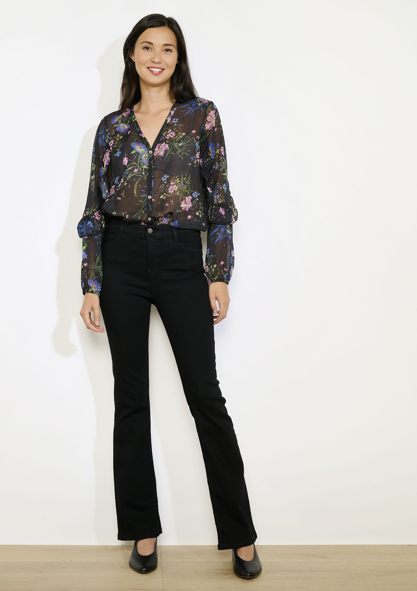 Losvallend bloemenhemd, Losvallend bloemenhemd - BLACK - 05702935_1119