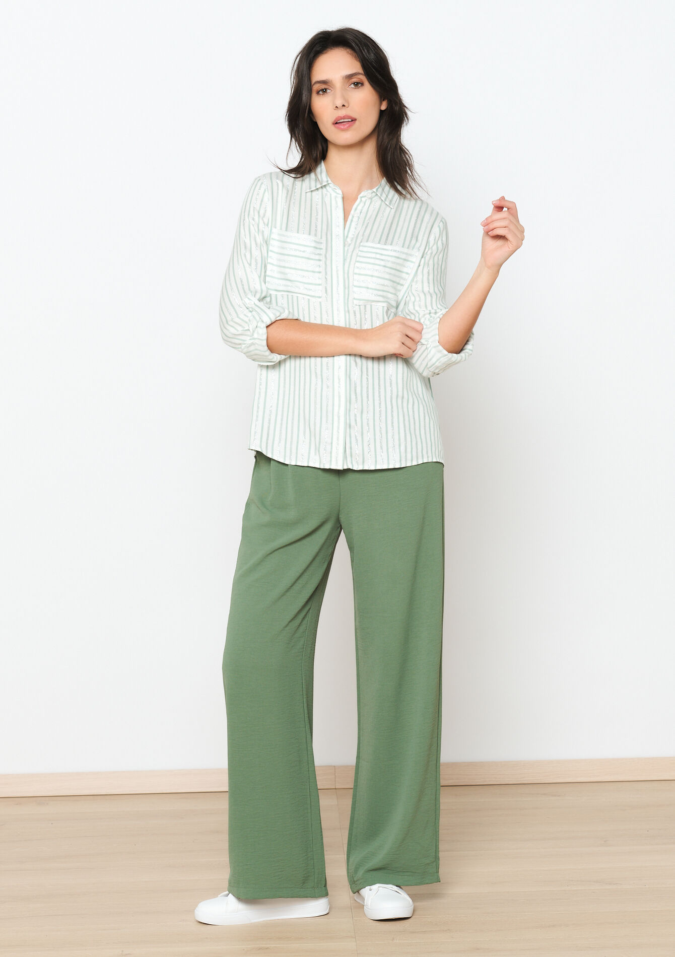 Striped shirt with lurex, Striped shirt with lurex - KHAKI FADED - 05702406_4326