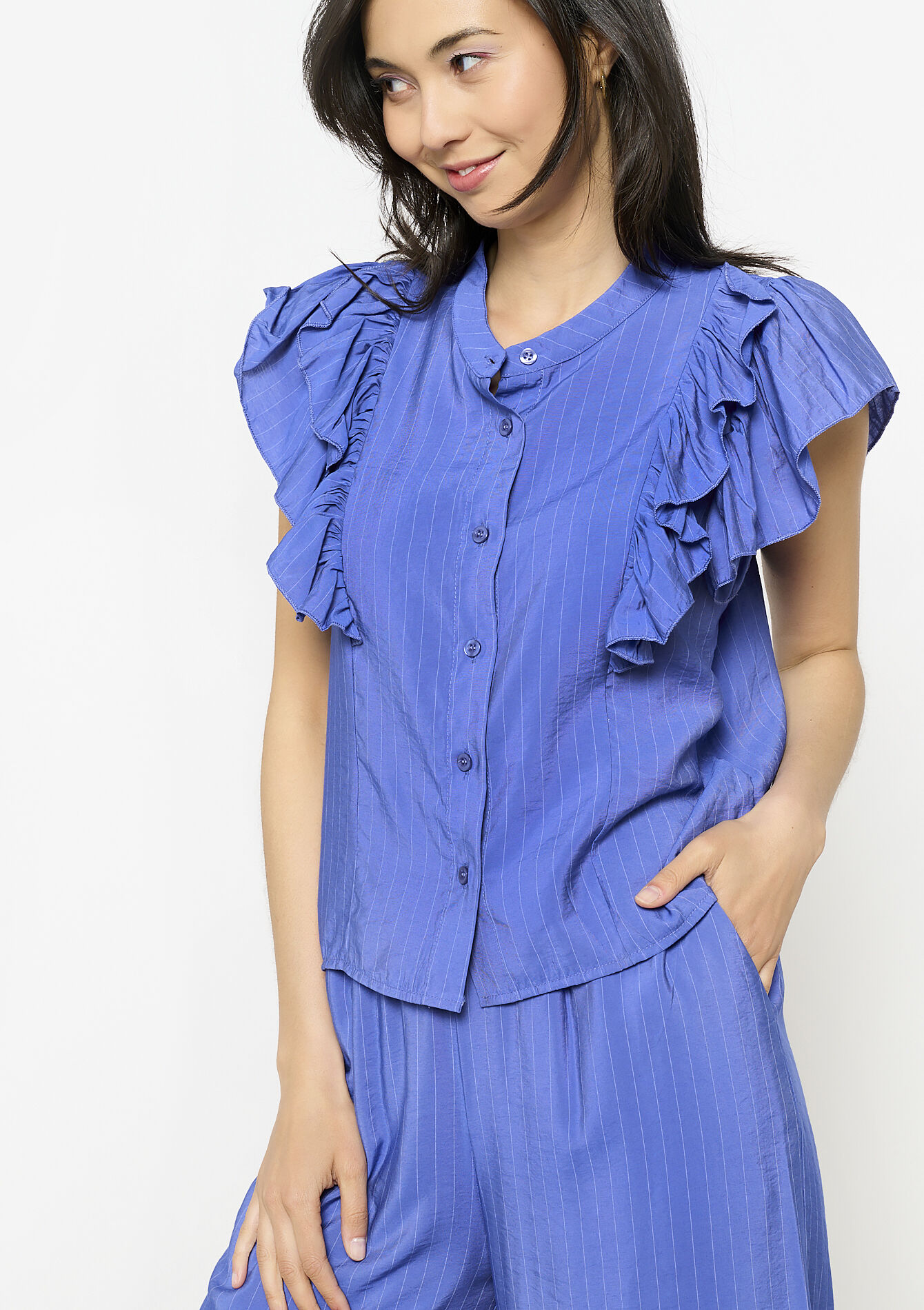 Blouse fluide à volants, Blouse fluide à volants - ELECTRIC BLUE - 1130533