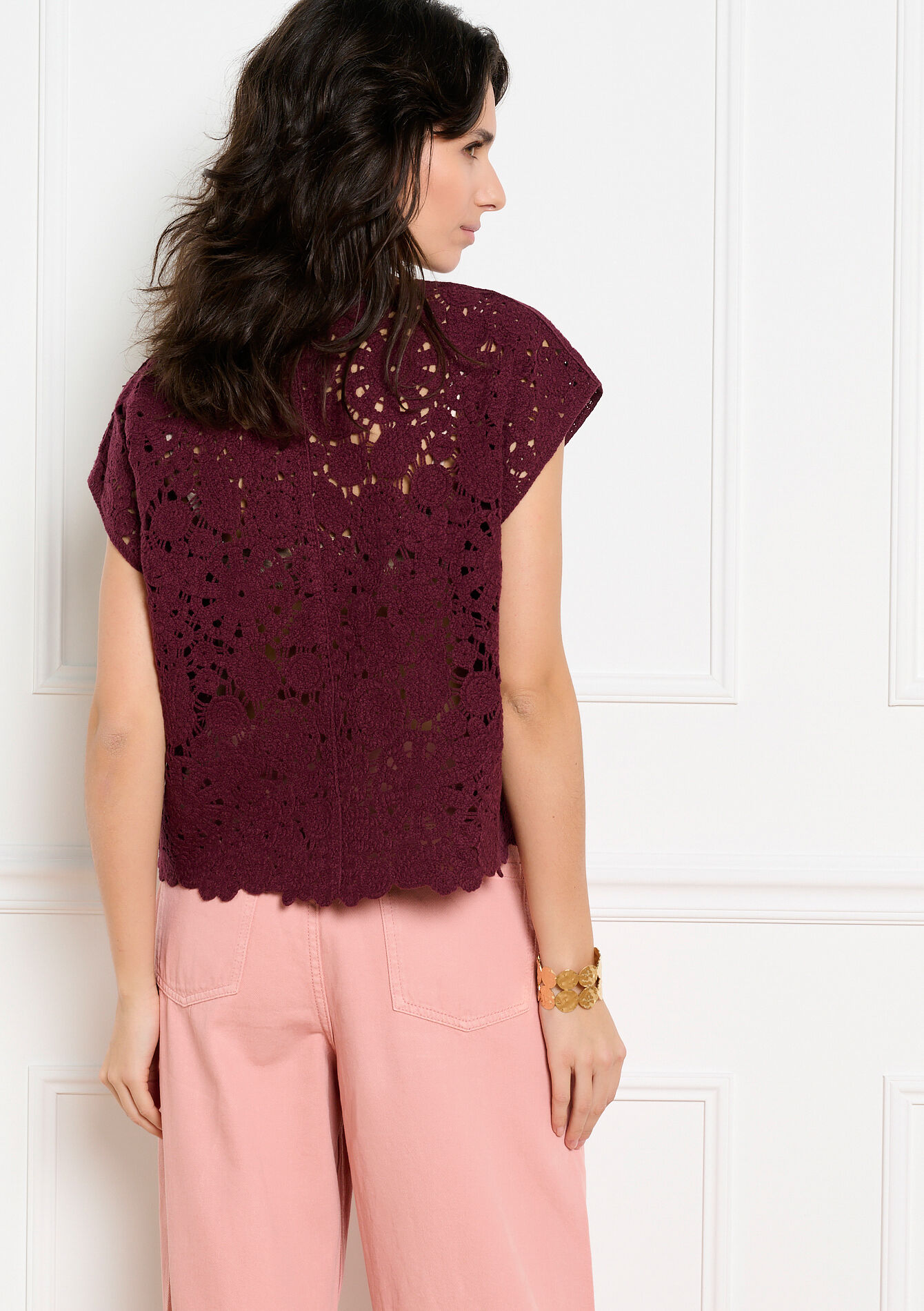 Mouwloze crochet top - AUBERGINE - 04007067_1537
