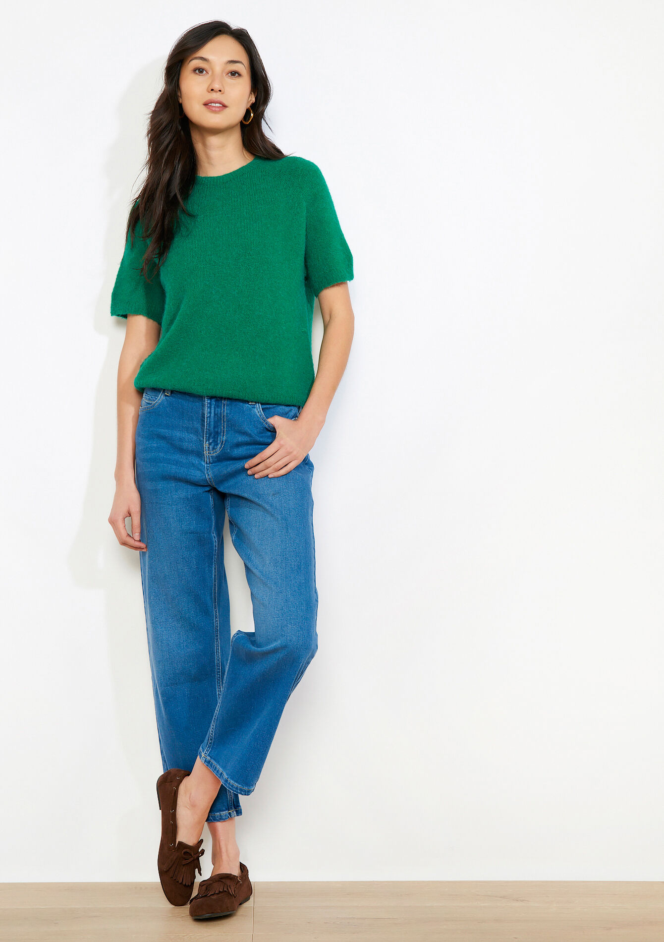 Gebreide trui met korte mouw - GREEN EMERALD - 04007206_4511