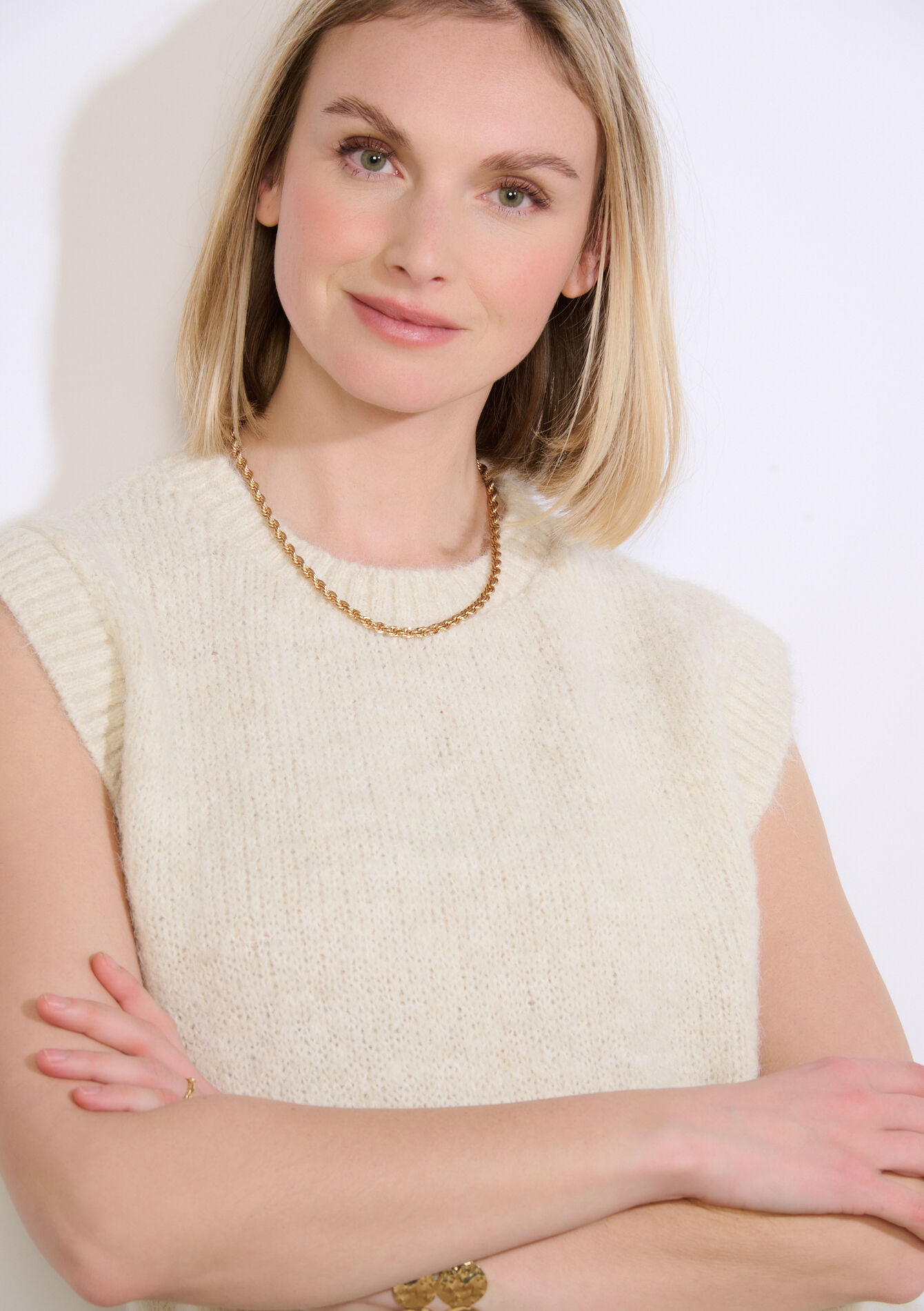 Mouwloos gebreid top - OFFWHITE - 04007195_1001