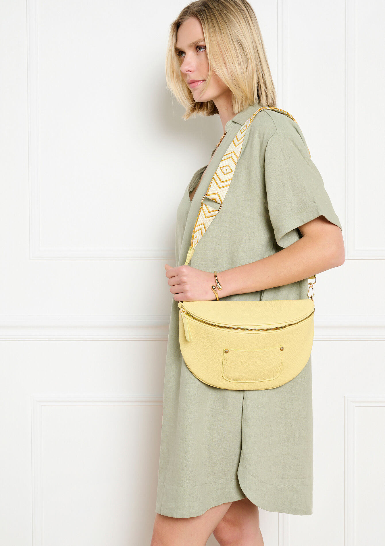 Belt bag with woven strap - YELLOW PASTEL - 14002000_5004