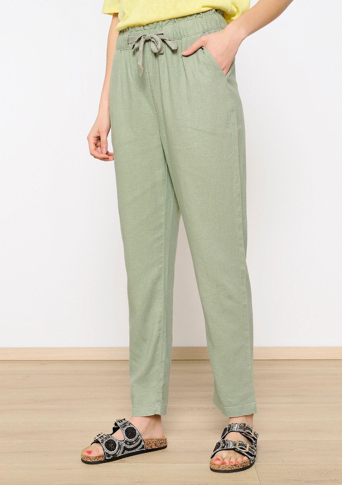 Linen jogger trousers, Linen jogger trousers - KHAKI FADED - 06600801_4326