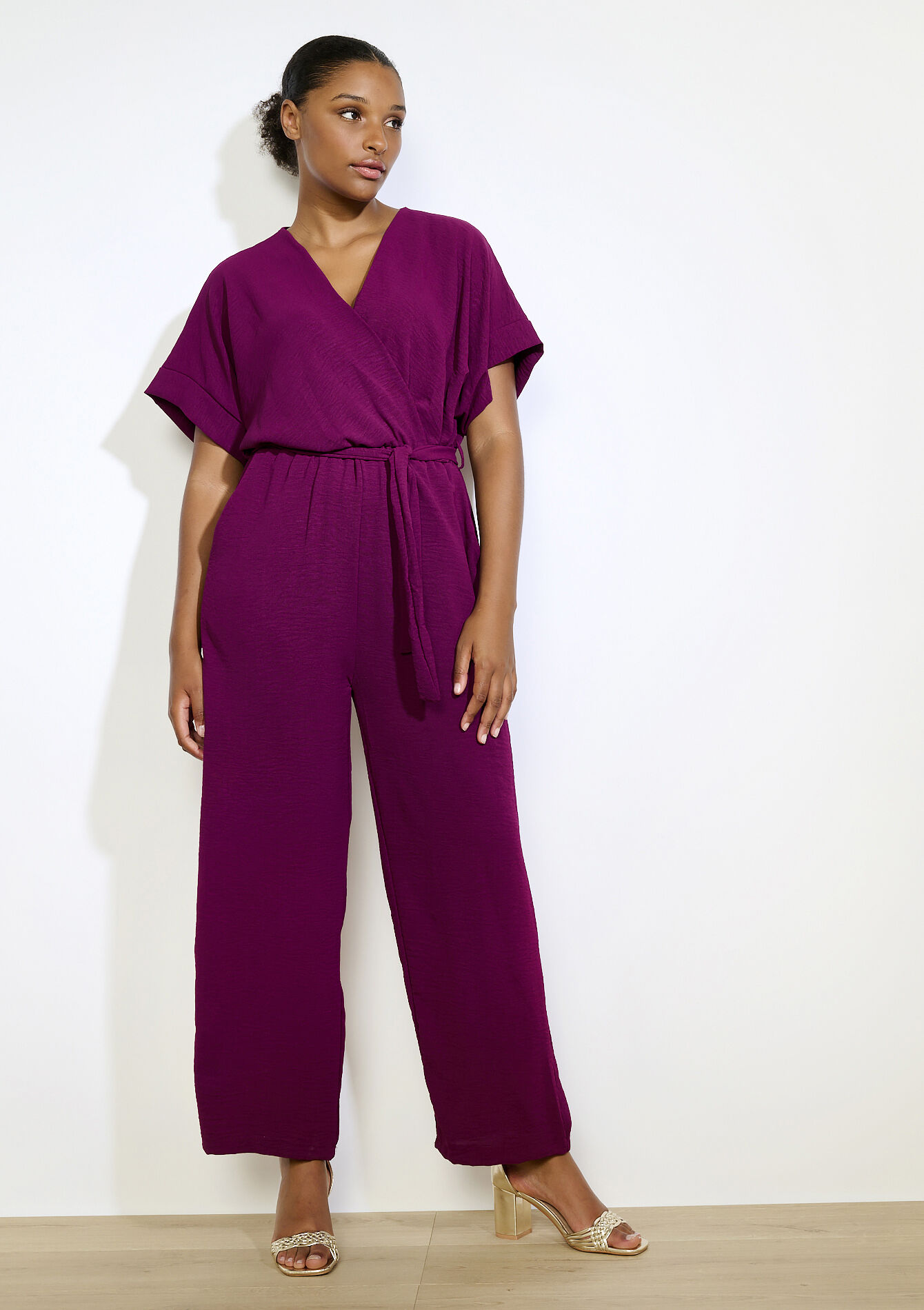 Losvallende wikkel jumpsuit - AUBERGINE - 06004652_1537