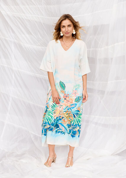 Oversized kaftan dress tropical print - OFFWHITE - 08103629_1001