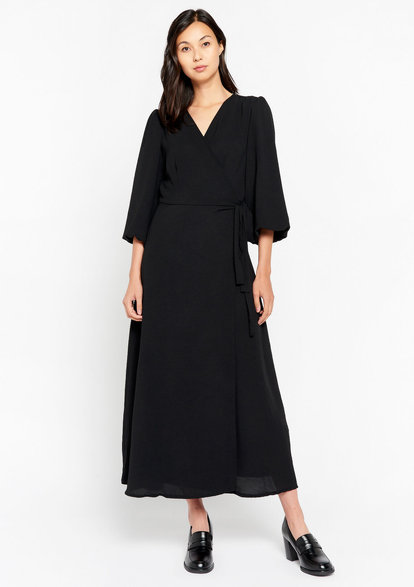 Maxi-jurk met pofmouwen, Maxi-jurk met pofmouwen - BLACK - 08602177_1119