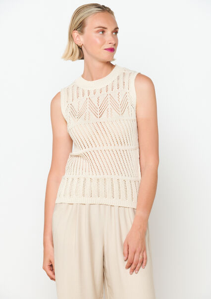 Crochet top with round neck - VANILLA WHITE  - 02200440_1013