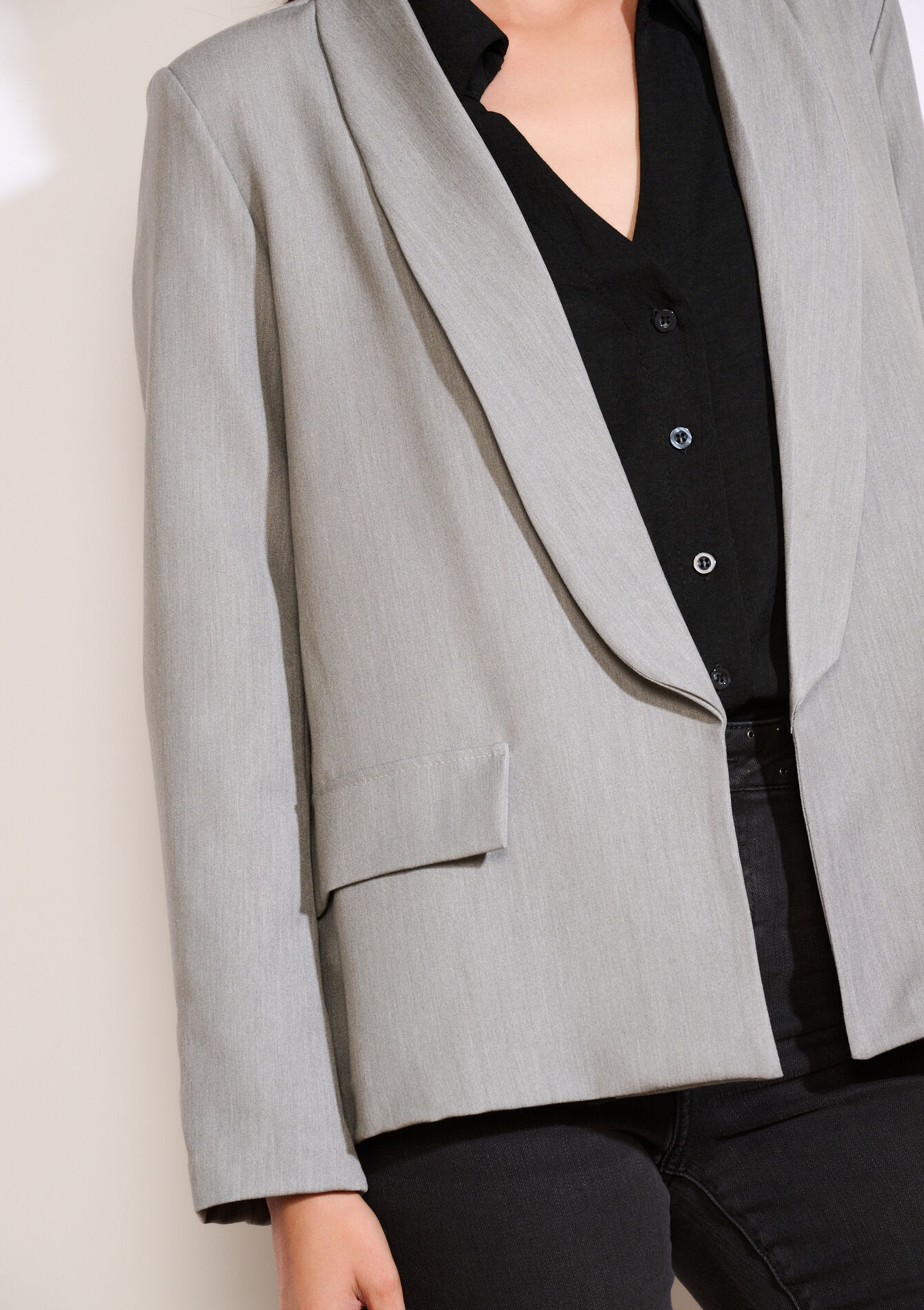 Losvallende open blazer - GREY MED MEL - 09101106_3507