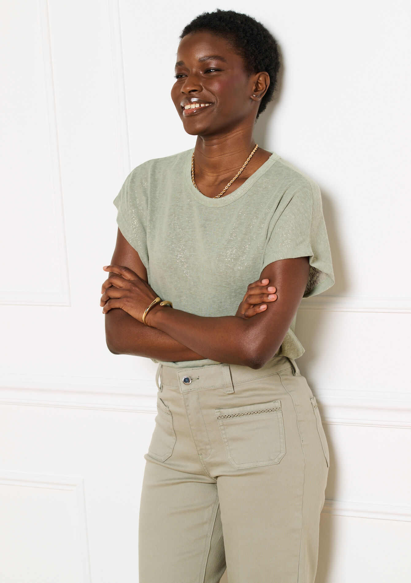 T-shirt met foil print - KHAKI FADED - 02301943_4326