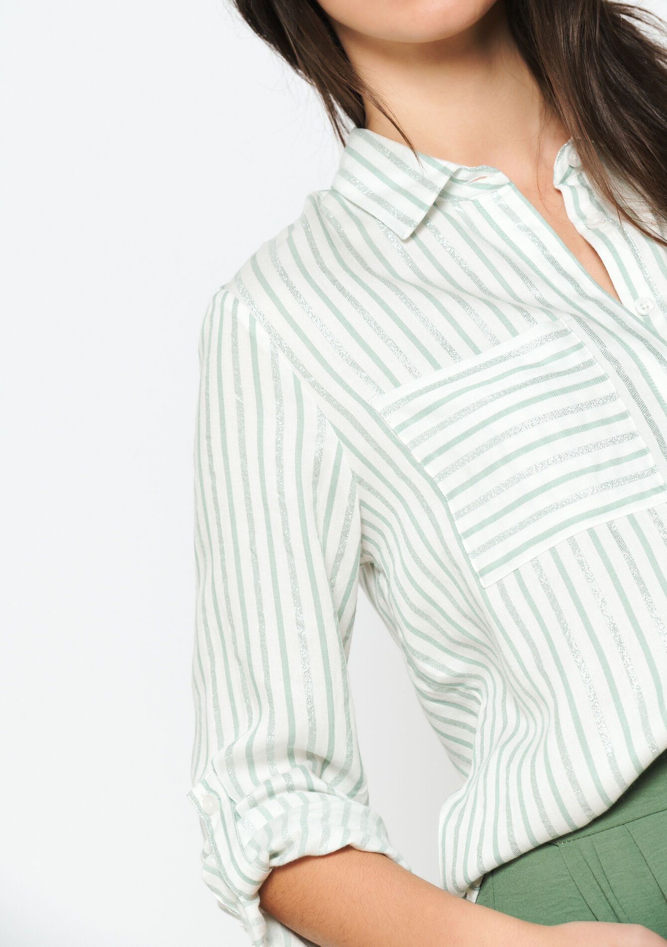 Striped shirt with lurex, Striped shirt with lurex - KHAKI FADED - 05702406_4326