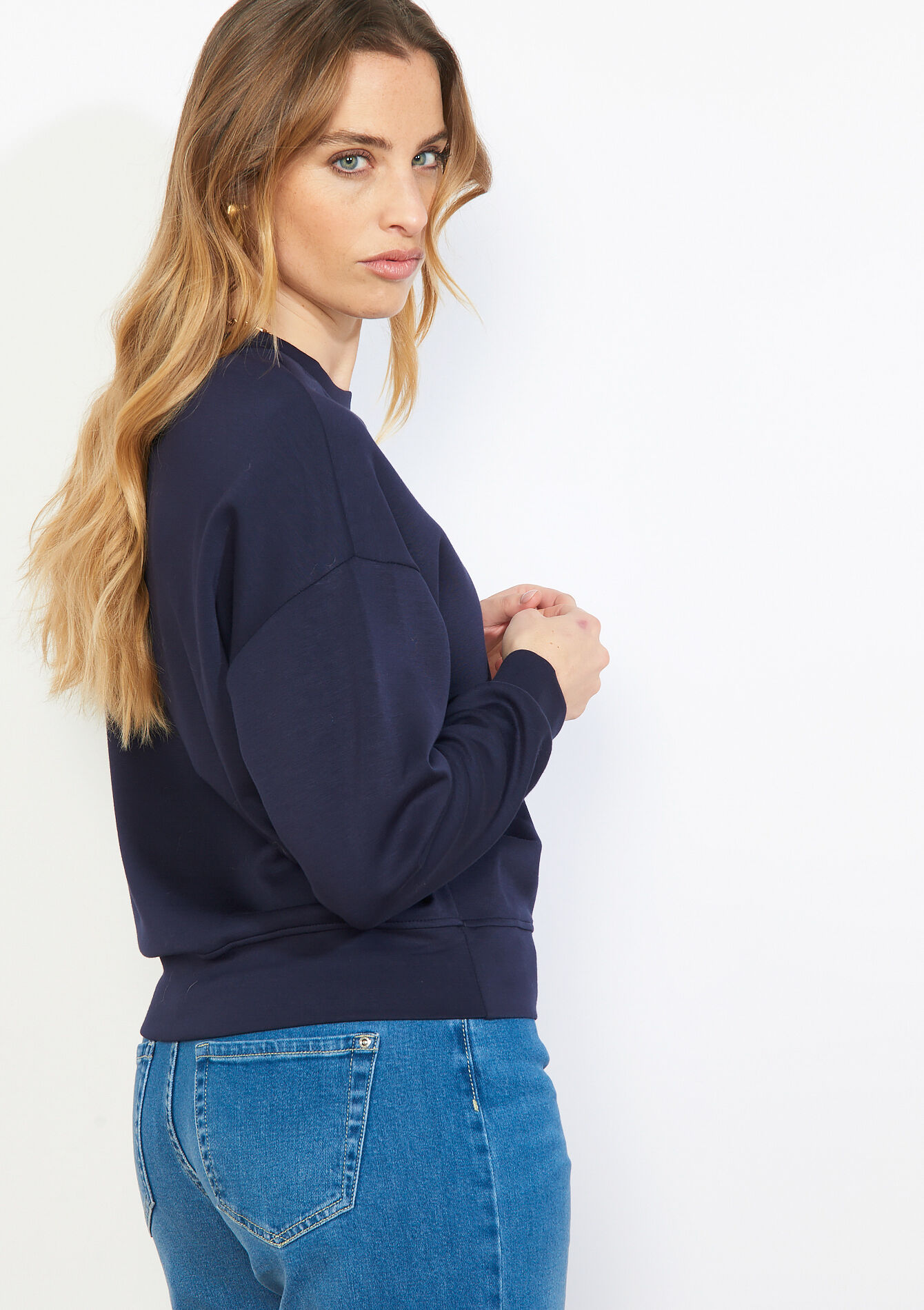 Sweat-shirt col rond décontracté - NAVY BLUE - 15100422_1651
