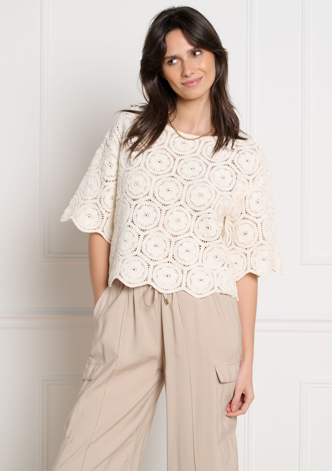 Gehaakt opengewerkt top - VANILLA WHITE - 04007065_1013