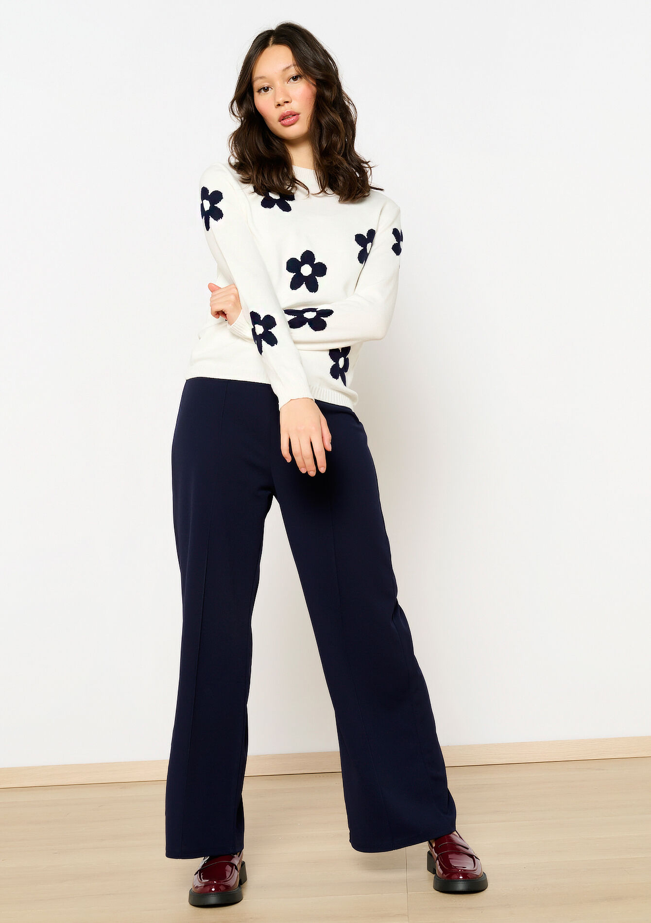 Sweater with flowers, Sweater with flowers - OPTICAL WHITE - 04006860_1019