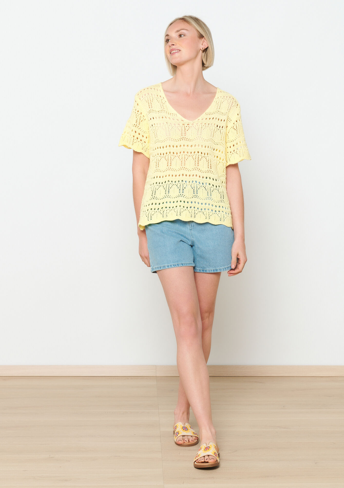T-shirt avec macramé - YELLOW PASTEL - 02301599_5004