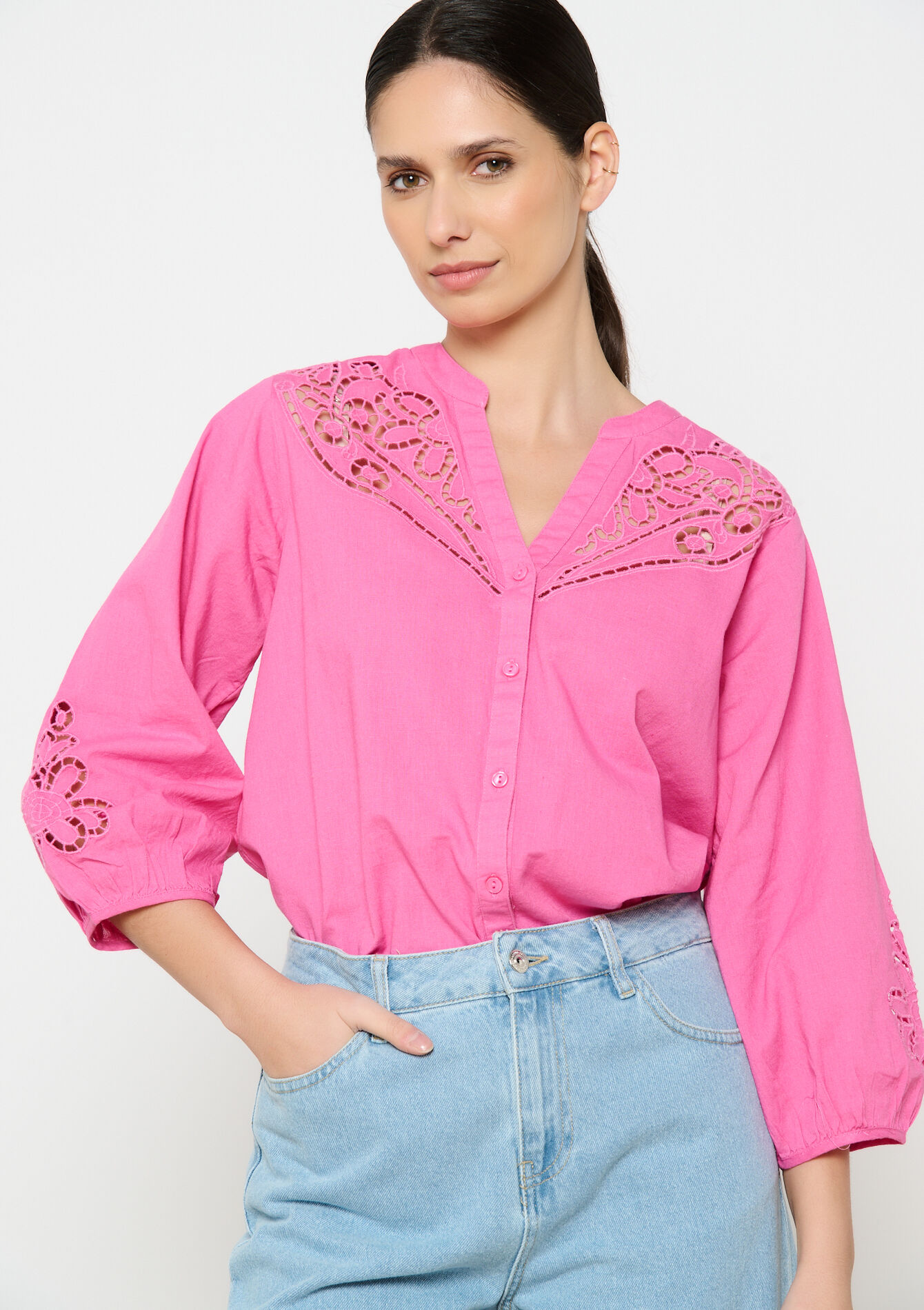 Kort hemd met cut-outs, Kort hemd met cut-outs - FUCHSIA - 05702676_5626