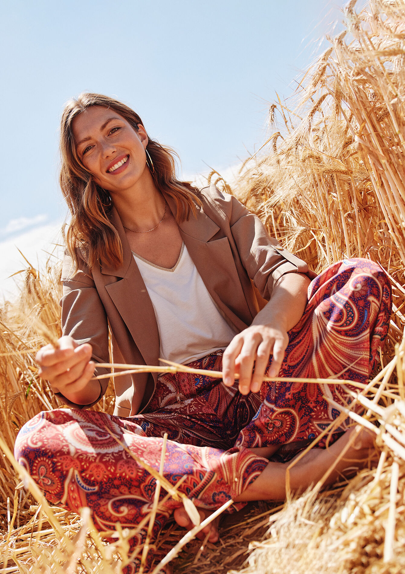 Pantalon large à imprimé paisley, Pantalon large à imprimé paisley - ORANGE SPICY - 06600659_5555