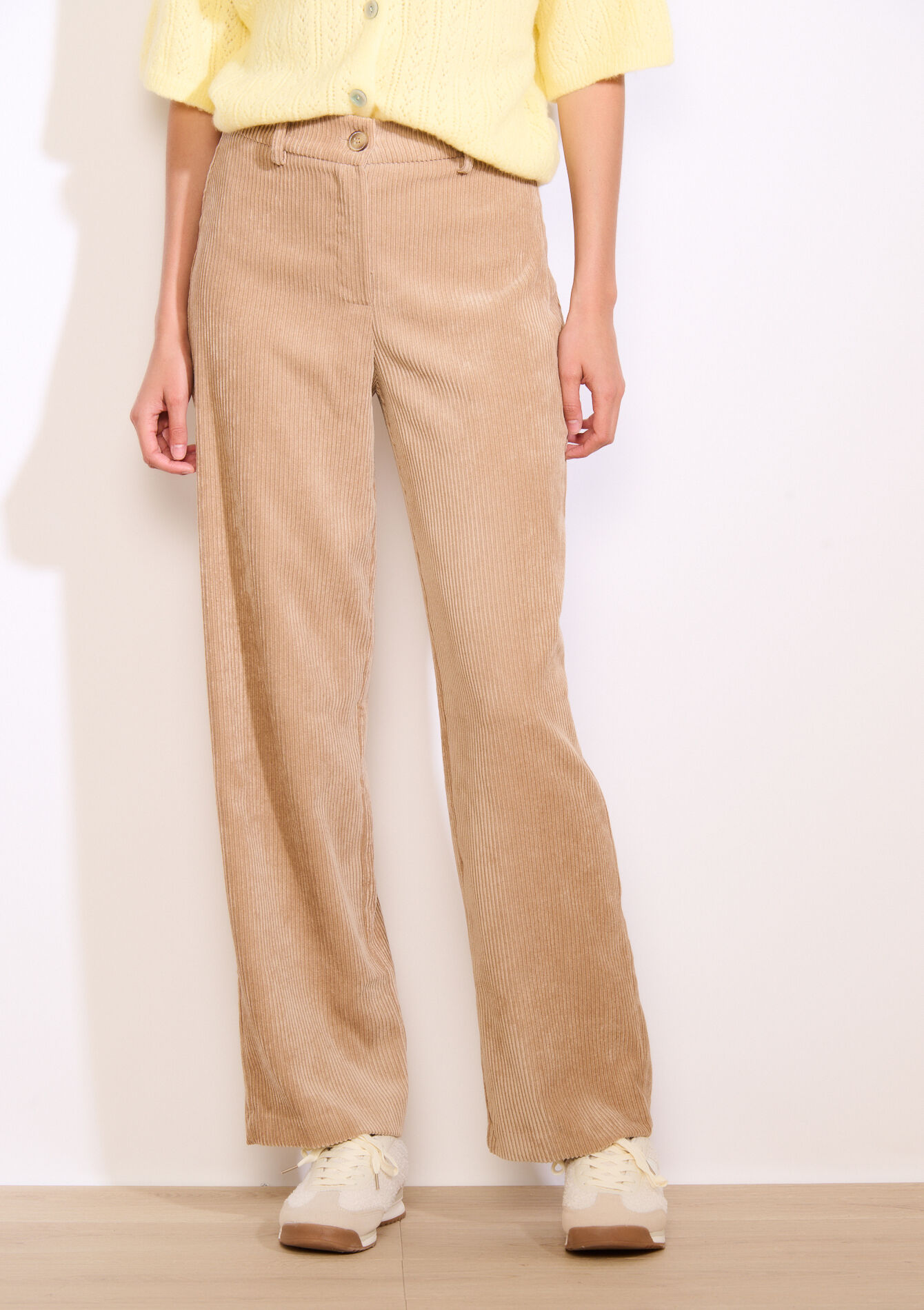 Flared broek in ribfluweel, Flared broek in ribfluweel - LIGHT CAMEL - 06100741_3814