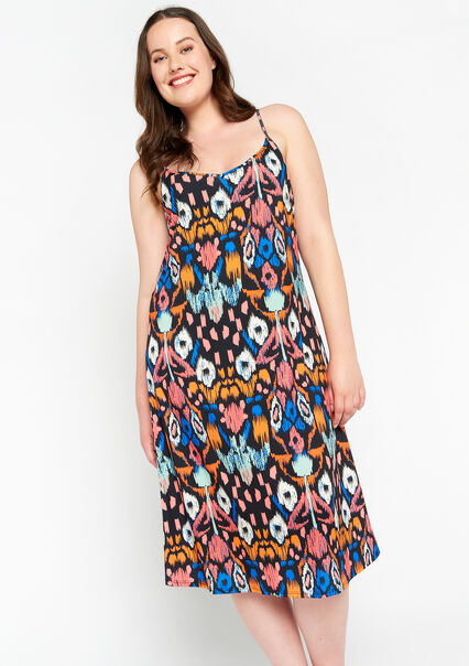 Maxi dress with ikat print - BLACK - 08602029_1119