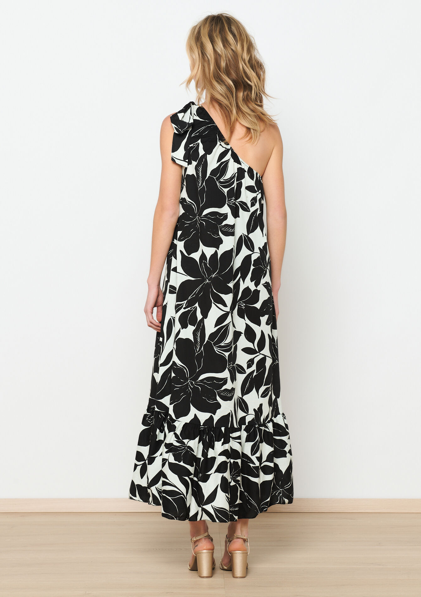 One-shoulderjurk met bloemenprint, One-shoulderjurk met bloemenprint - VANILLA WHITE - 08103585_1013