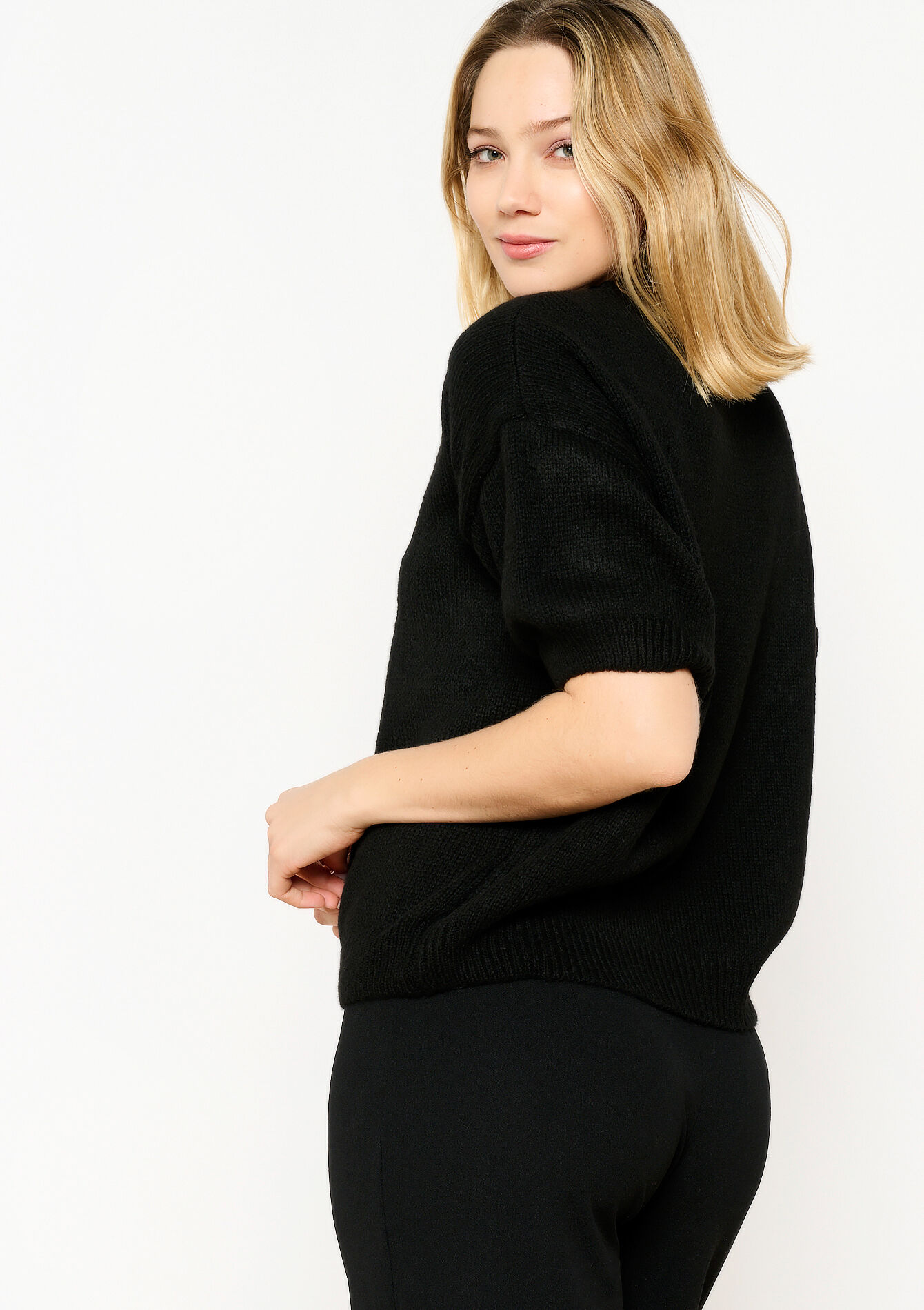 Pullover with flower, Pullover with flower - BLACK - 04006481_1119