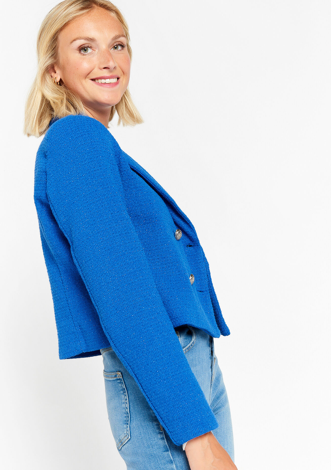 Korte tweed blazer, Korte tweed blazer - ELECTRIC BLUE - 09100825_1619