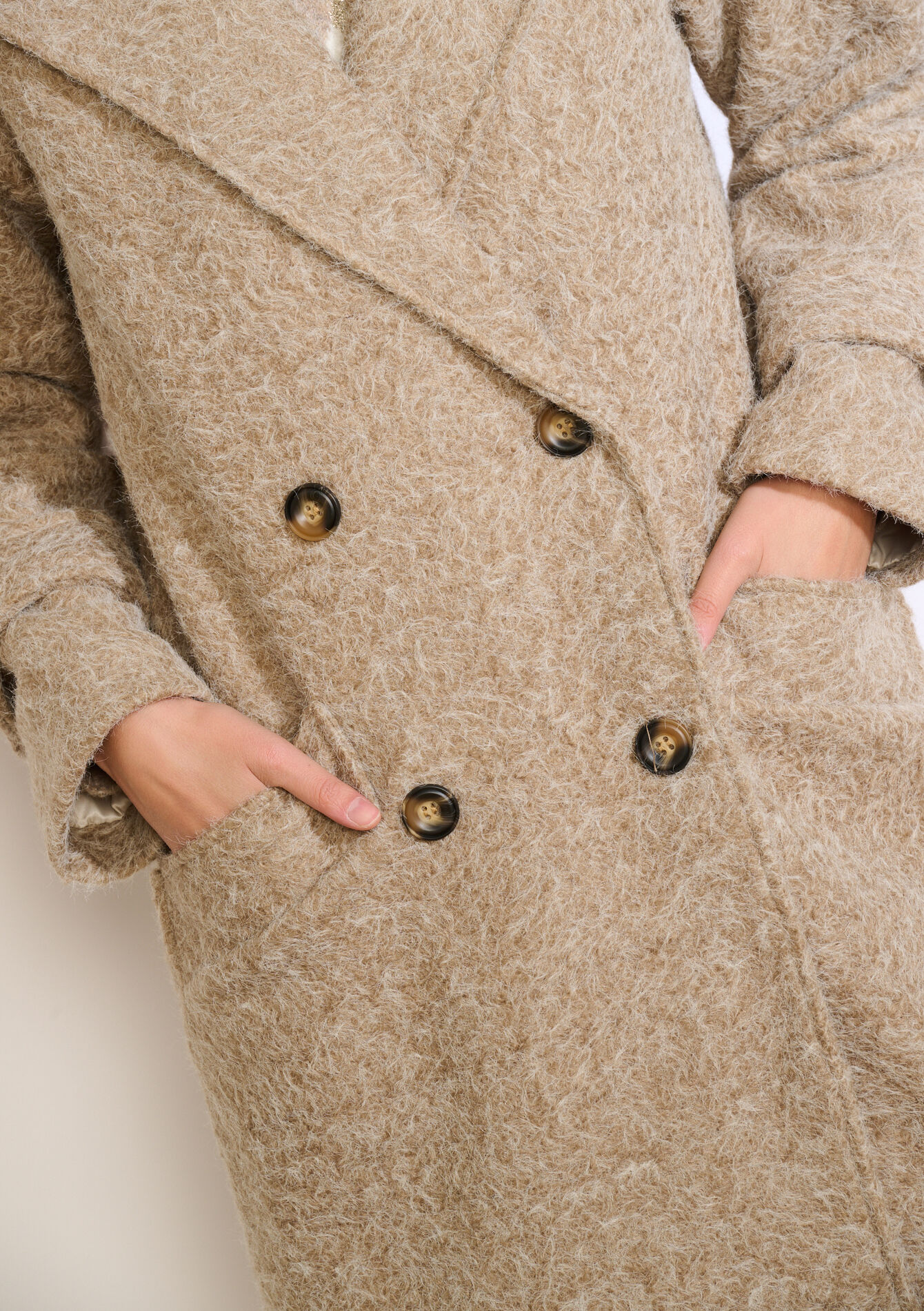 Lange jas met lusstructuur, Lange jas met lusstructuur - TAUPE - 23000807_1021