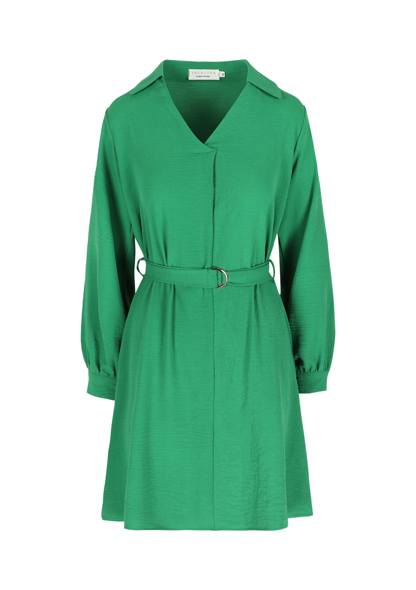 Korte jurk met V-hals en ceintuur, Korte jurk met V-hals en ceintuur - GREEN APPLE - 08103514_1783