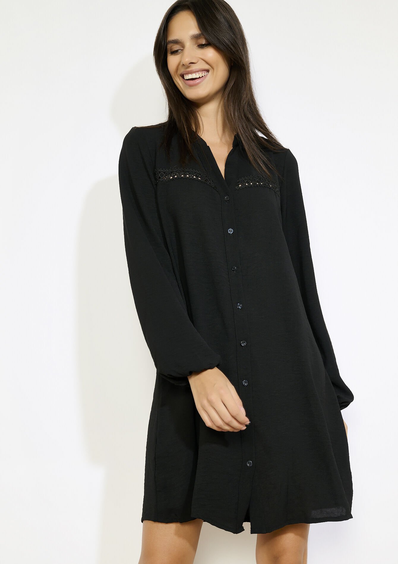 Robe ample boutonnée, Robe ample boutonnée - BLACK - 08104313_1119