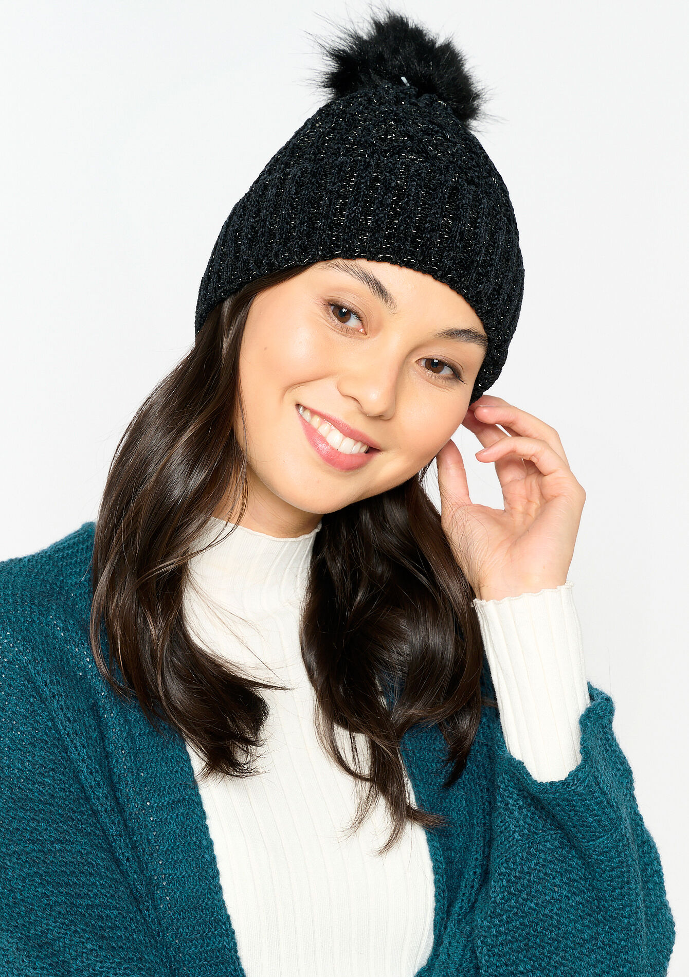 Zachte muts met pompon - BLACK - 1081433