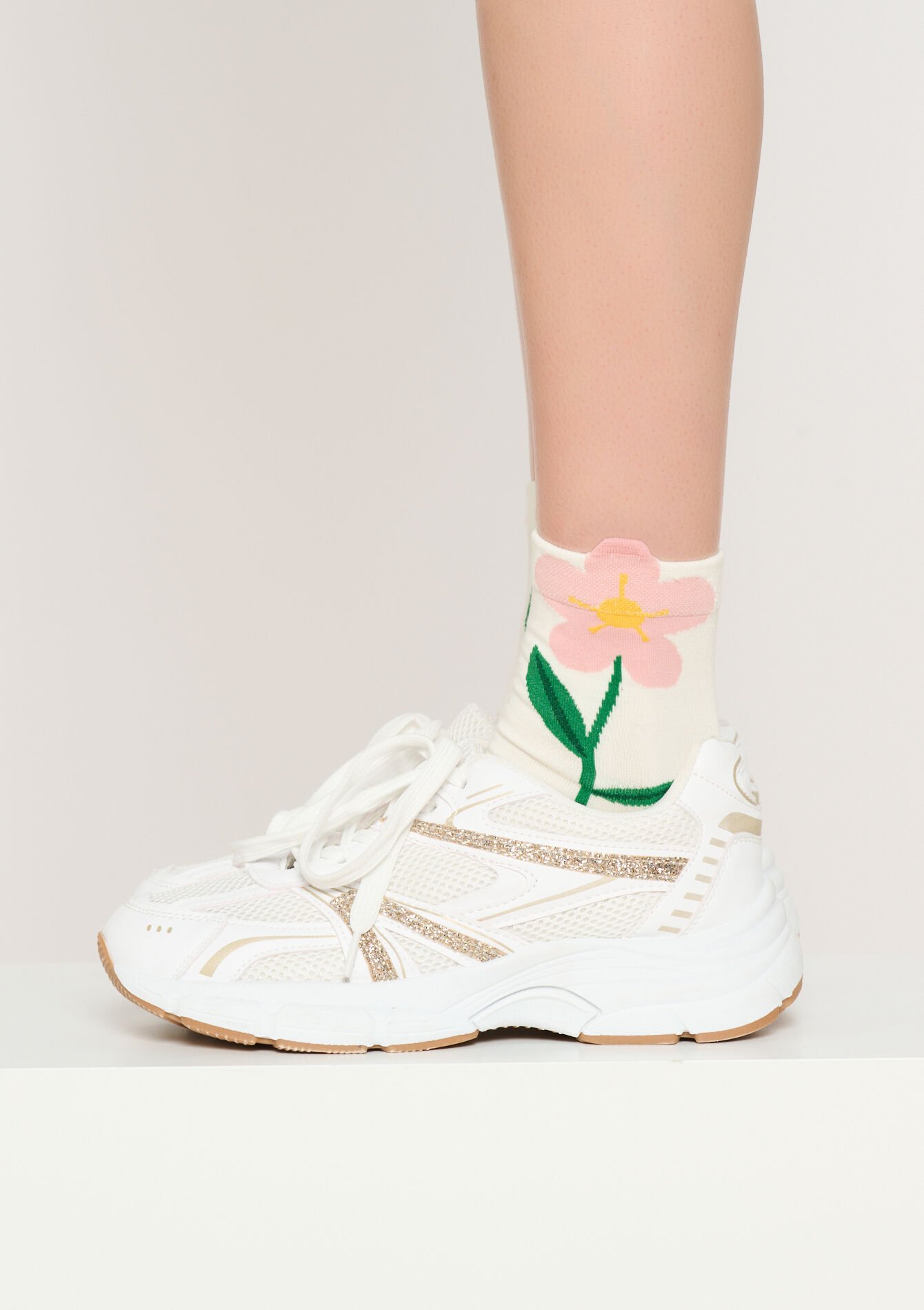 Sokken met grote bloem, Sokken met grote bloem - VANILLA WHITE - 17101427_1013