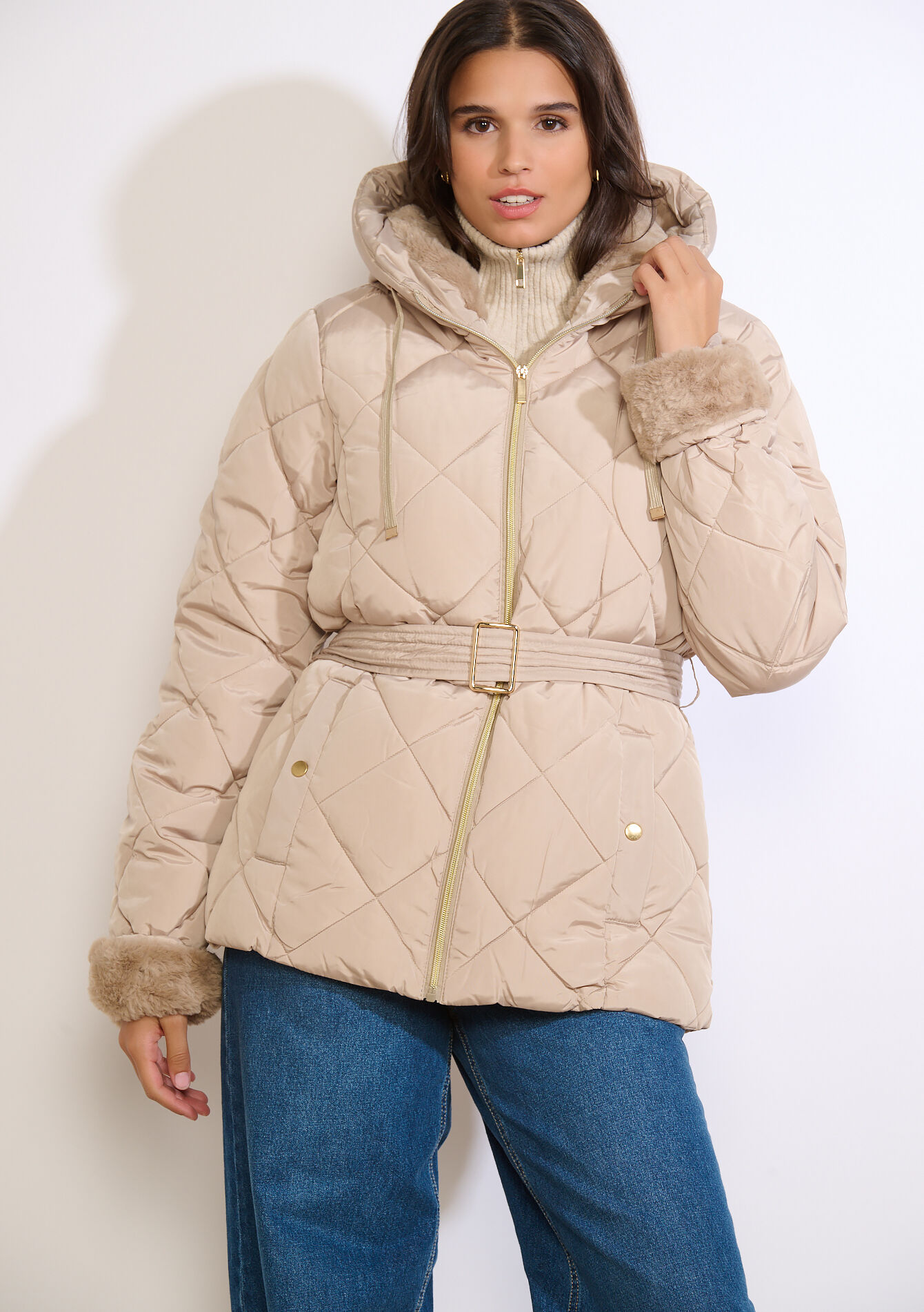 Doudoune ceinturée courte, , back