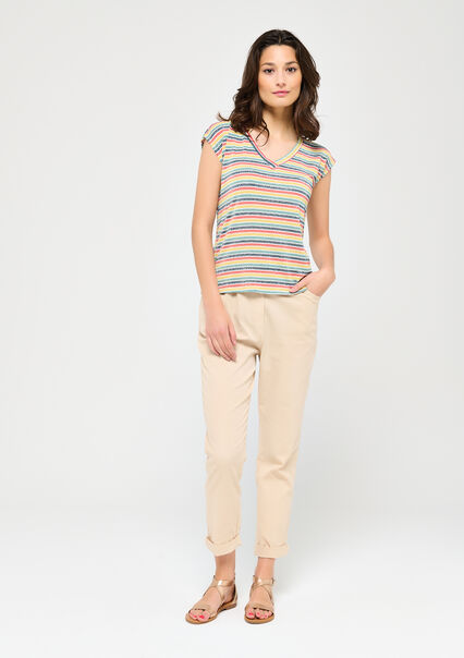 T-shirt with lurex and stripes - FADED KHAKI - 02301007_1874
