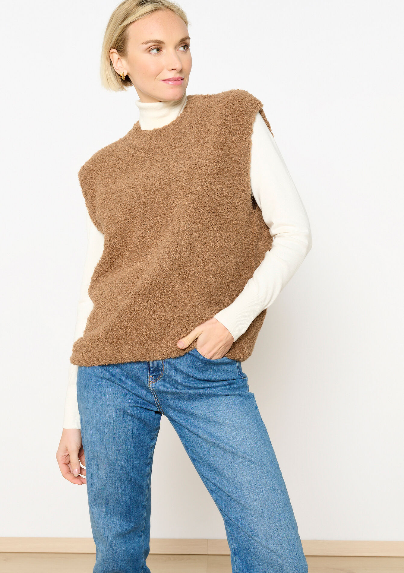Knitted sweater vest, Knitted sweater vest - LIGHT CAMEL - 04006803_3814
