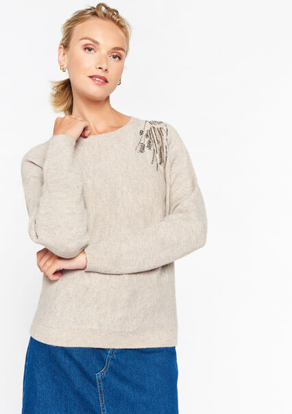 Pullover with beaded detail - TAUPE - 04006168_1021