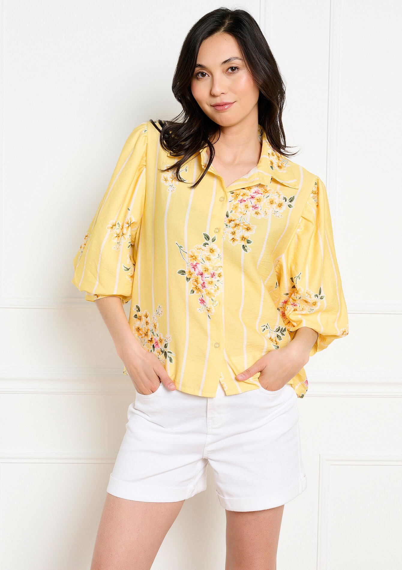 Losvallend bedrukt hemd - YELLOW PASTEL - 05703065_5004