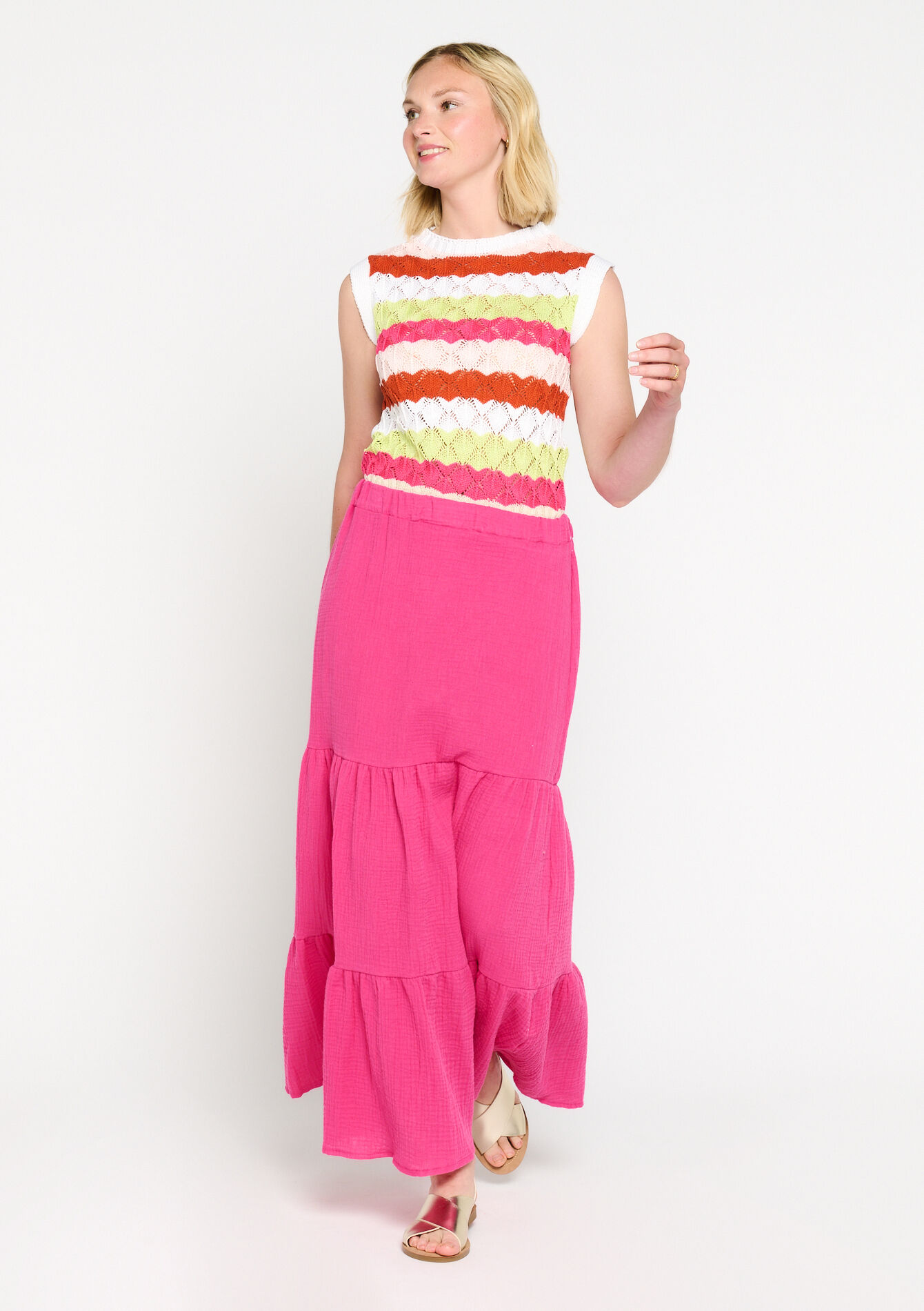 Jupe longue en gaze de coton, Jupe longue en gaze de coton - FUCHSIA PINK - 07101109_2518