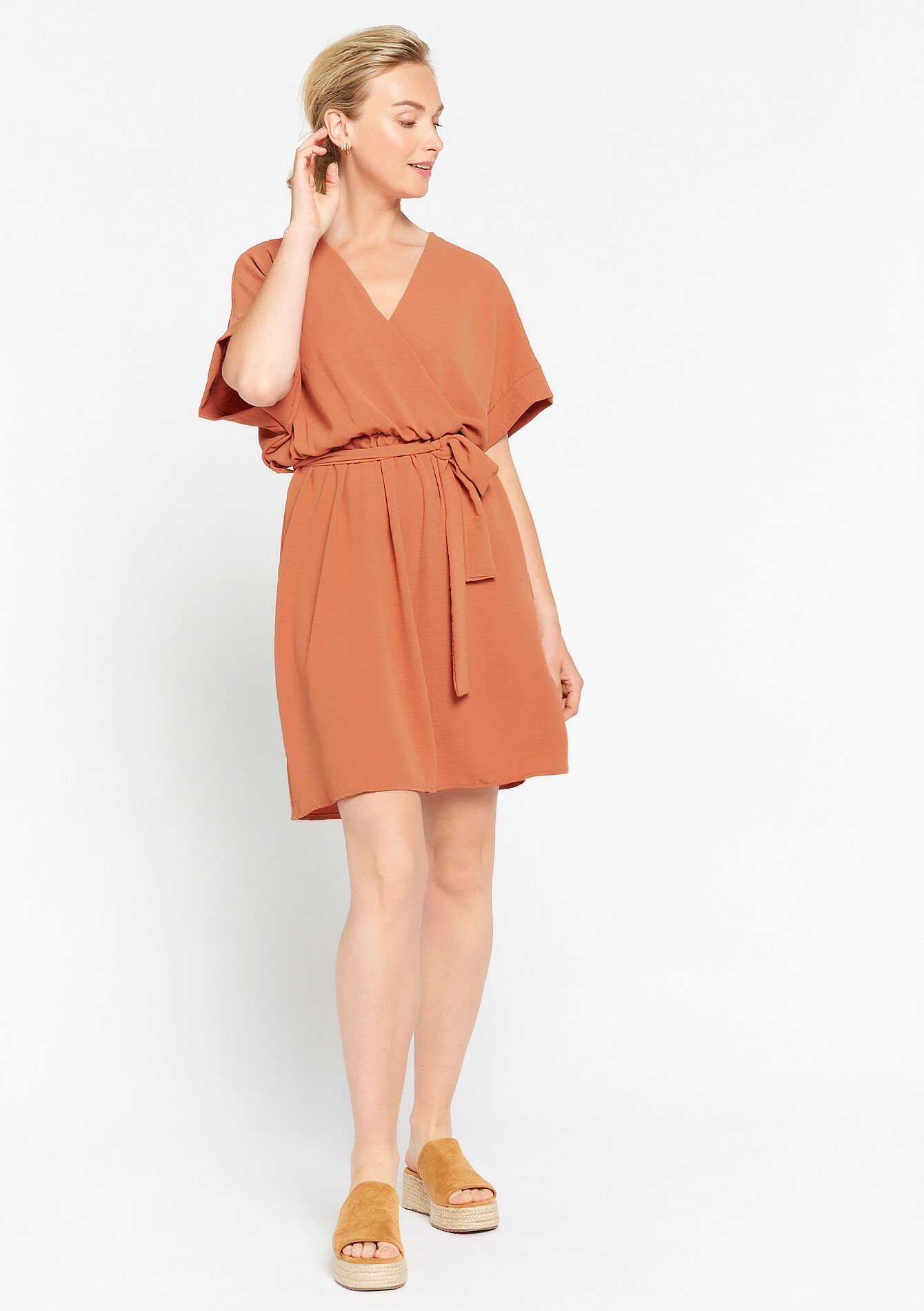 Wikkeljurk met striklint, Wikkeljurk met striklint - TERRACOTTA - 08103321_5303