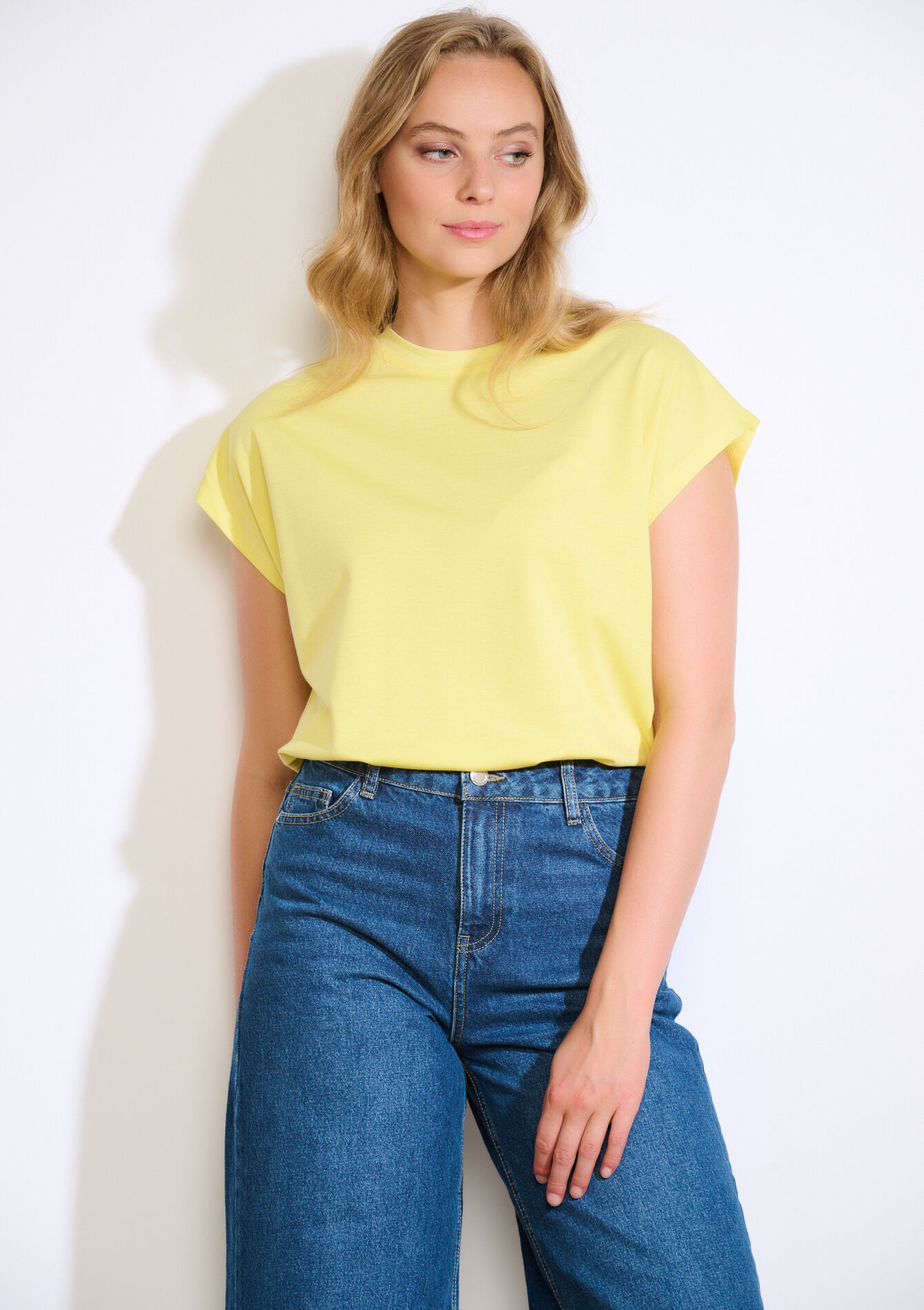 T-shirt fluide à épaules cap, T-shirt fluide à épaules cap - YELLOW PASTEL - 02301869_5004