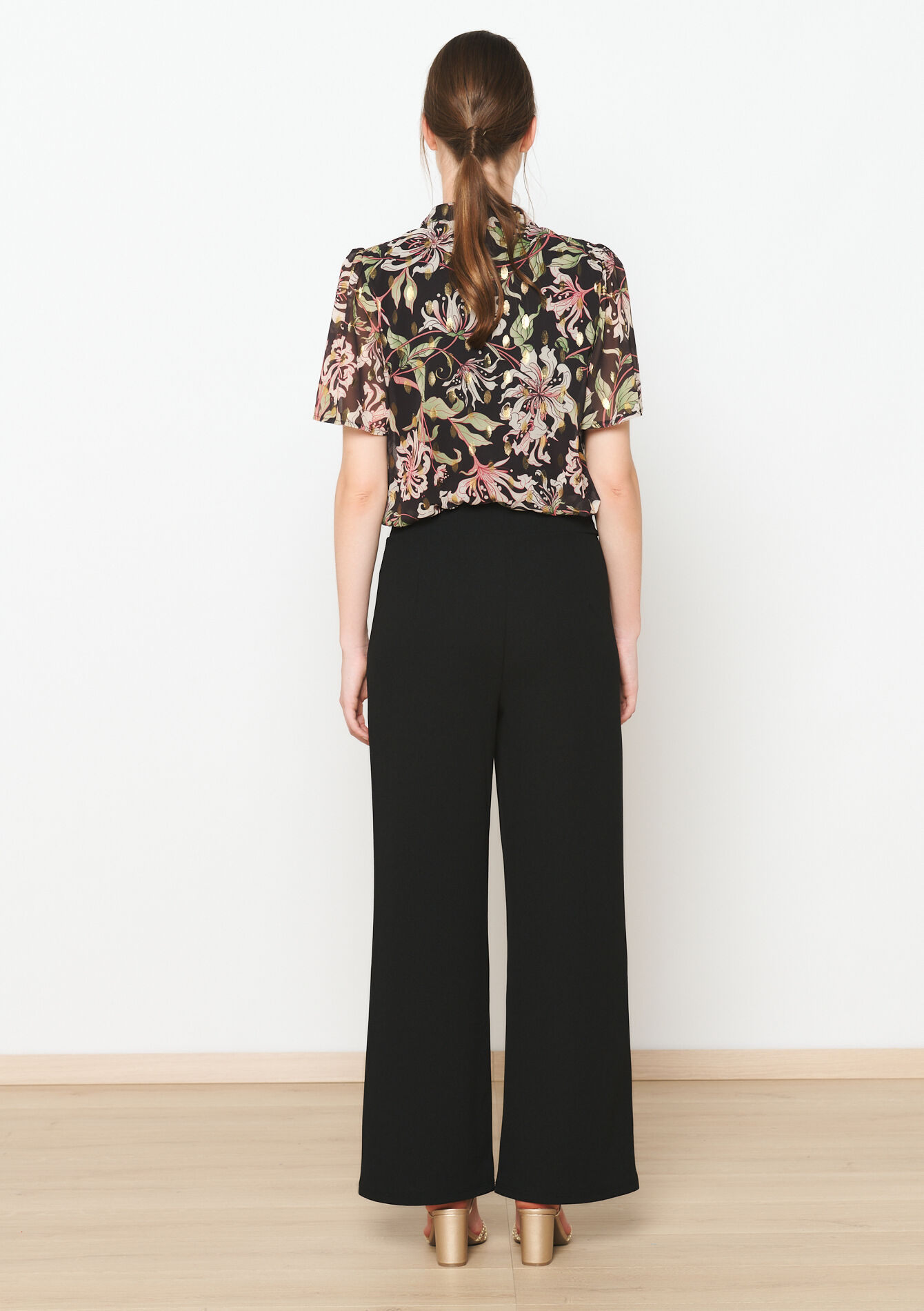 Pantalon à coupe ample en tissu scuba, Pantalon à coupe ample en tissu scuba - BLACK - 06600885_1119