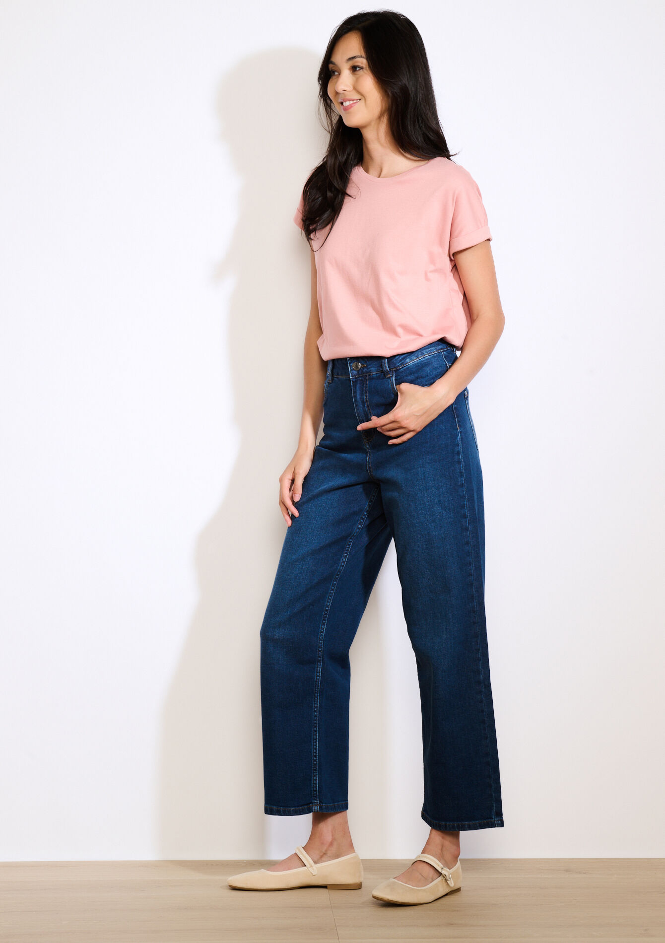 High waist wide leg jeans, High waist wide leg jeans - DARK BLUE - 22000590_0501