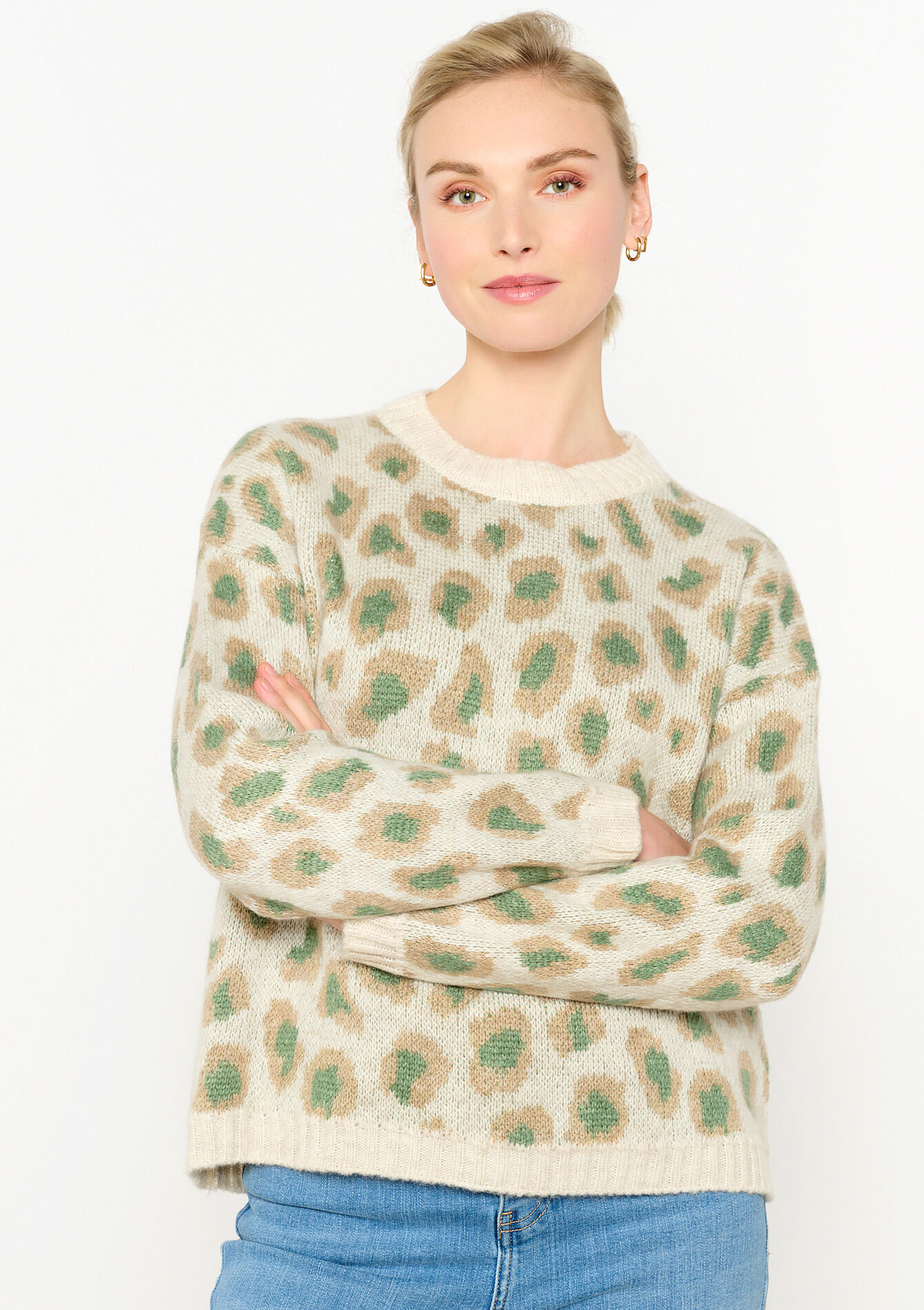Jacquard pullover with leopard print, Jacquard pullover with leopard print - KHAKI MINT - 04006455_2542