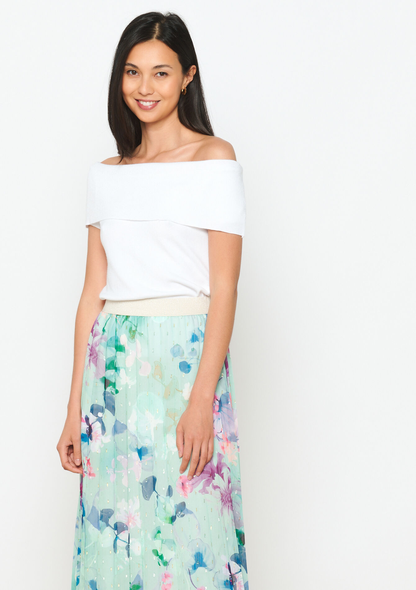 Off-shoulder T-shirt, Off-shoulder T-shirt - OPTICAL WHITE - 02100272