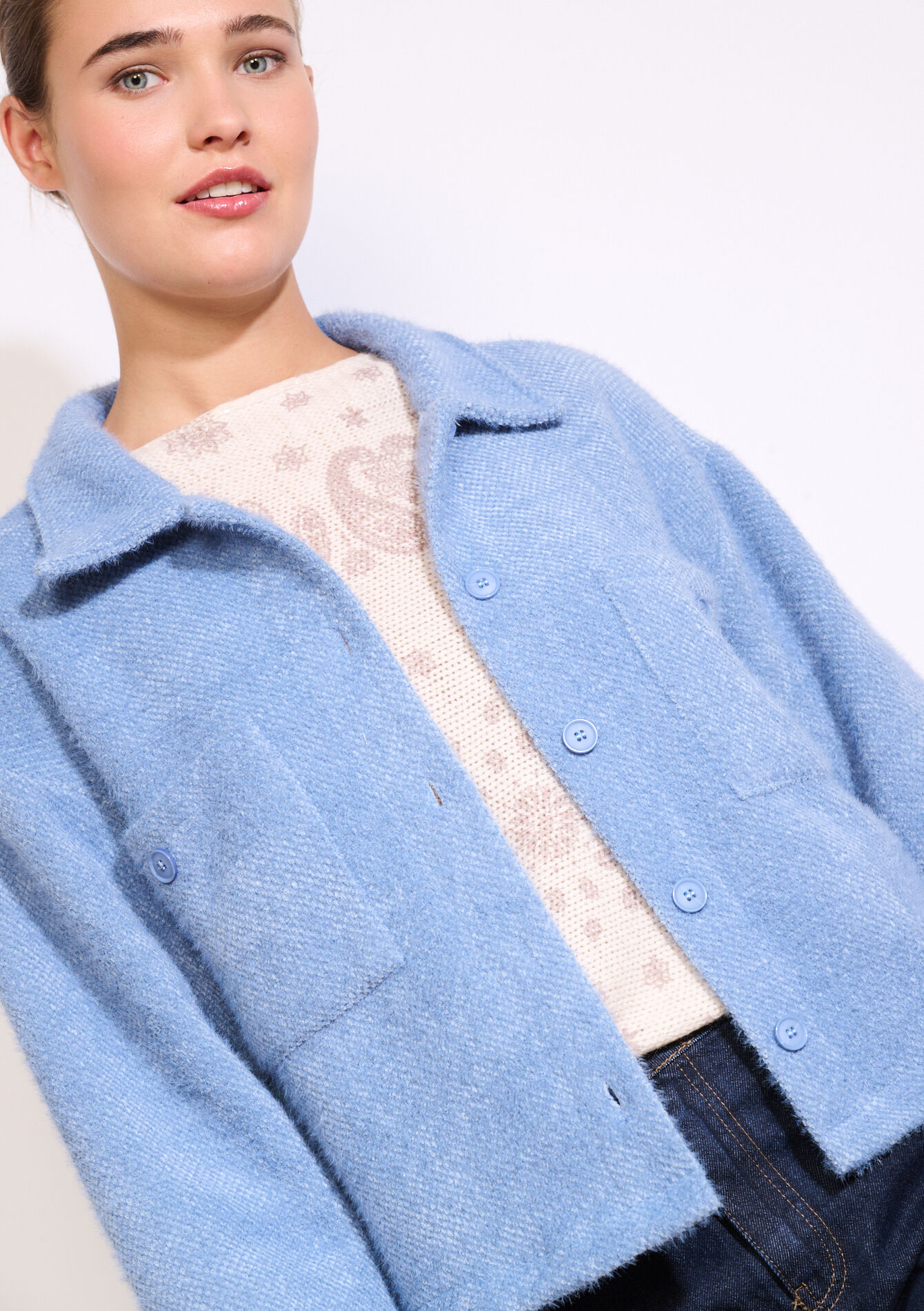 veste courte texturée, veste courte texturée - BLUE PASTEL - 09101093_3003