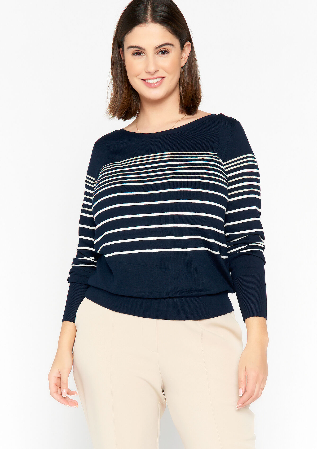Pullover à rayures avec lurex, Pullover à rayures avec lurex - NAVY BASIC - 04005927_2723