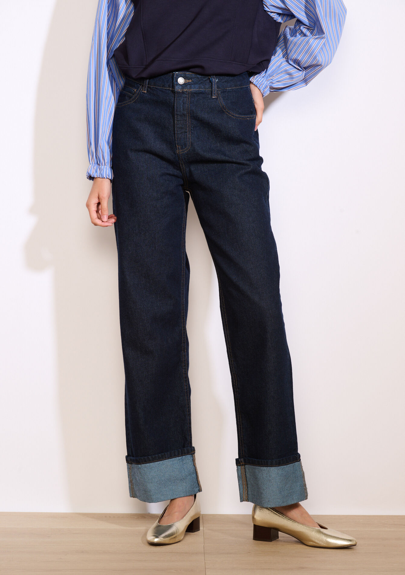 Jeans met hoge taille - DARK BLUE - 22000623_0501