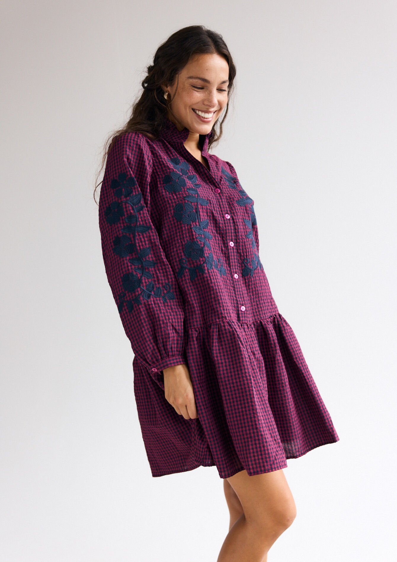 Robe courte à carreaux, , front