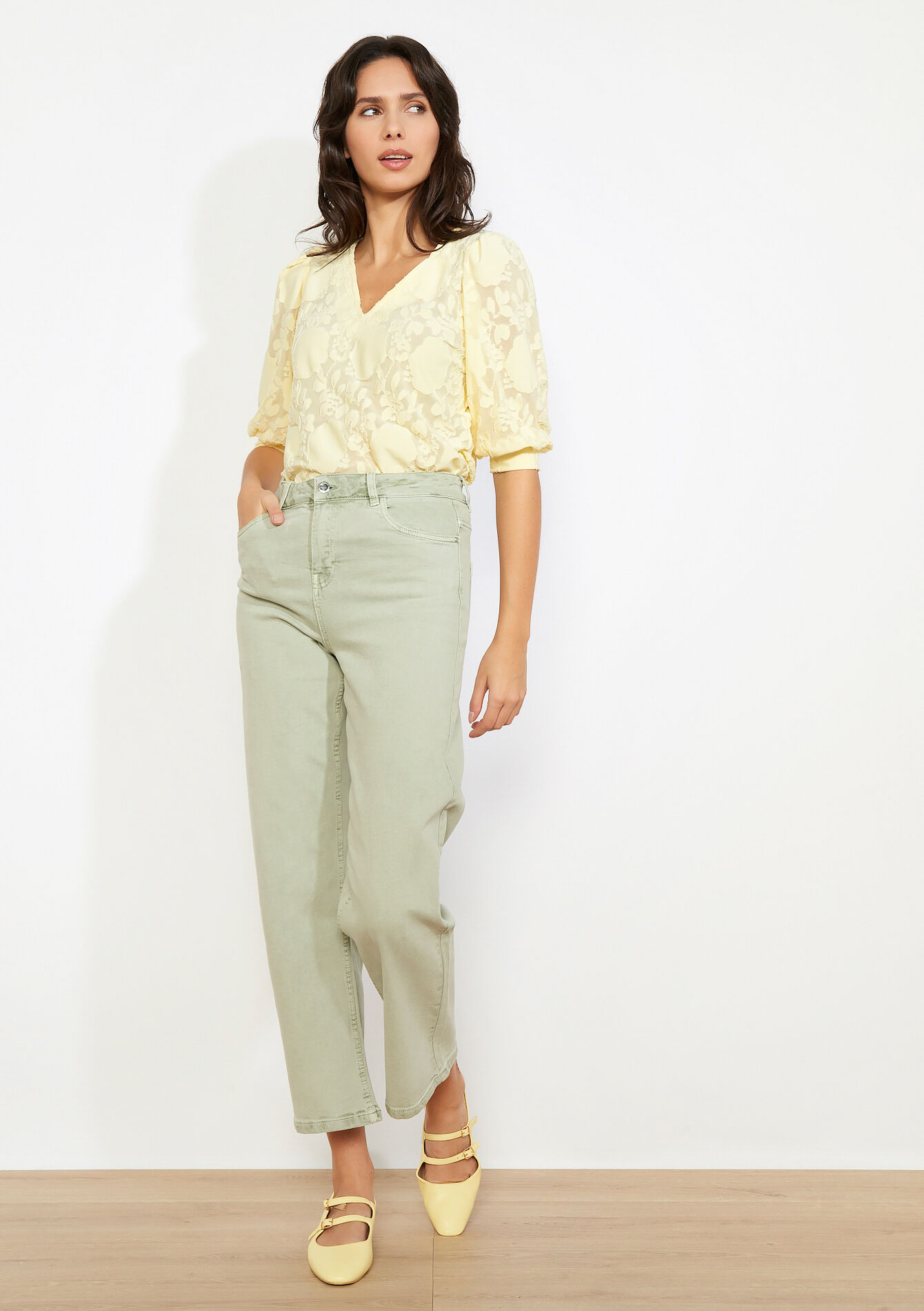 Hoge taille rechte broek - KHAKI MINT - 06004660_2542